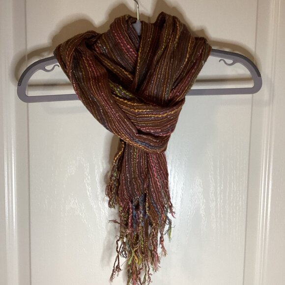 Max Nouveau Womens Long Scarf Brown Multicolored Earthy Tones Winter Neck Warmer - Picture 5 of 8